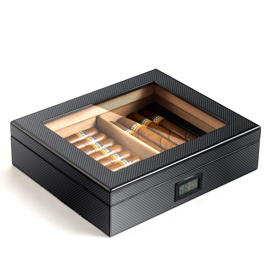 spanish cedarwood humidor box with digital hygrometer
